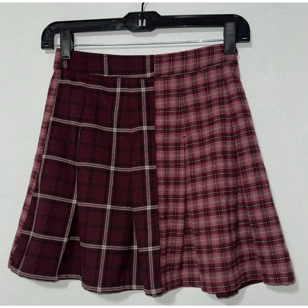 Hollister Womens XS Skirt‎ Dark Academia Preppy Plaid Mini Flannel Stretch Fall